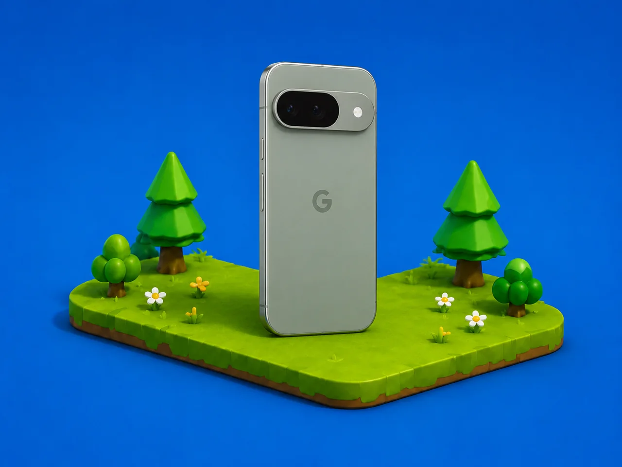Google Pixel phone on a PrizeRun low-poly island